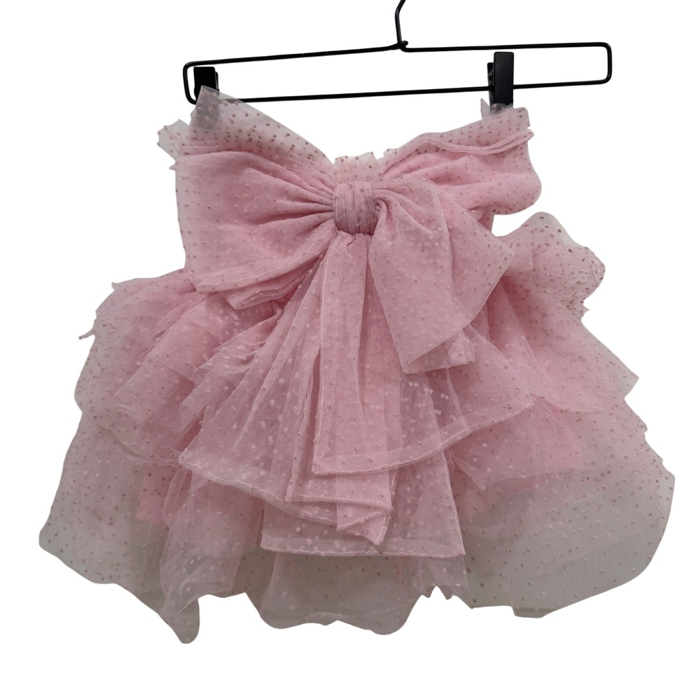 Lola + The Boys Pink Tulle Tiered Bow Mini Skirt Swiss Dot Girls Size 4
